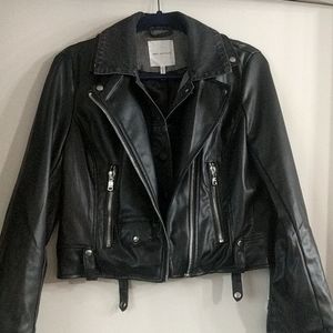 Cropped Faux Leather Biker Jacket with Layer